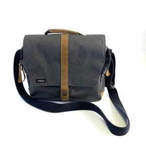 Timbuk2 Sunset Satchel Crossbody Messenger Bag Gray Brown Leather Medium Flap